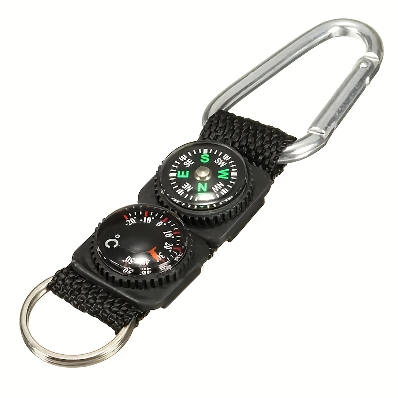 TEMU Multifunctional Compass Carabiner With Thermometer Lanyard, Outdoor Compass Keychain, Mini Metal Buckle Thermometer, And Portable Outdoor