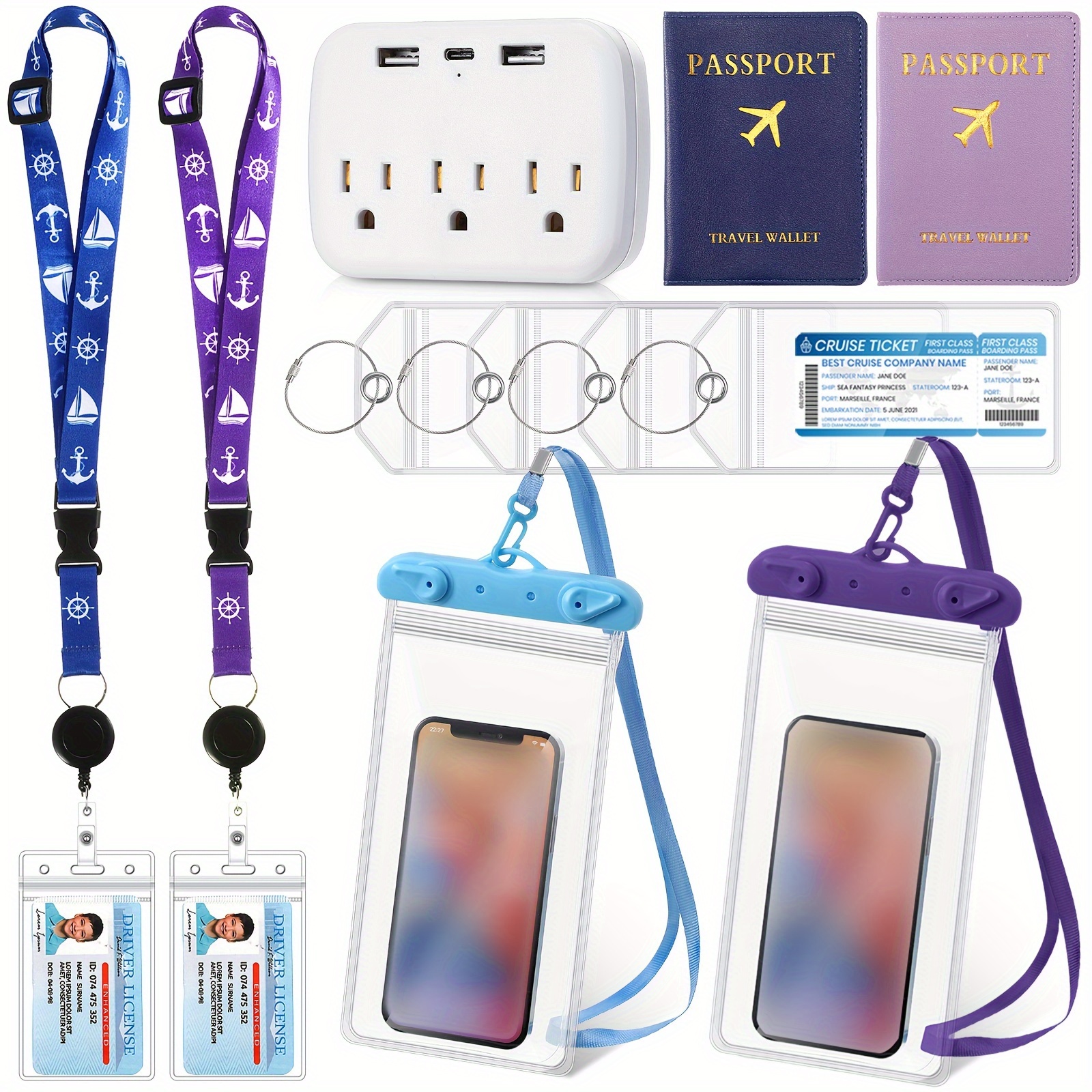 

11pcs Cruise Kit: Waterproof Luggage Tags, Passport Holders, Phone Pouches & -