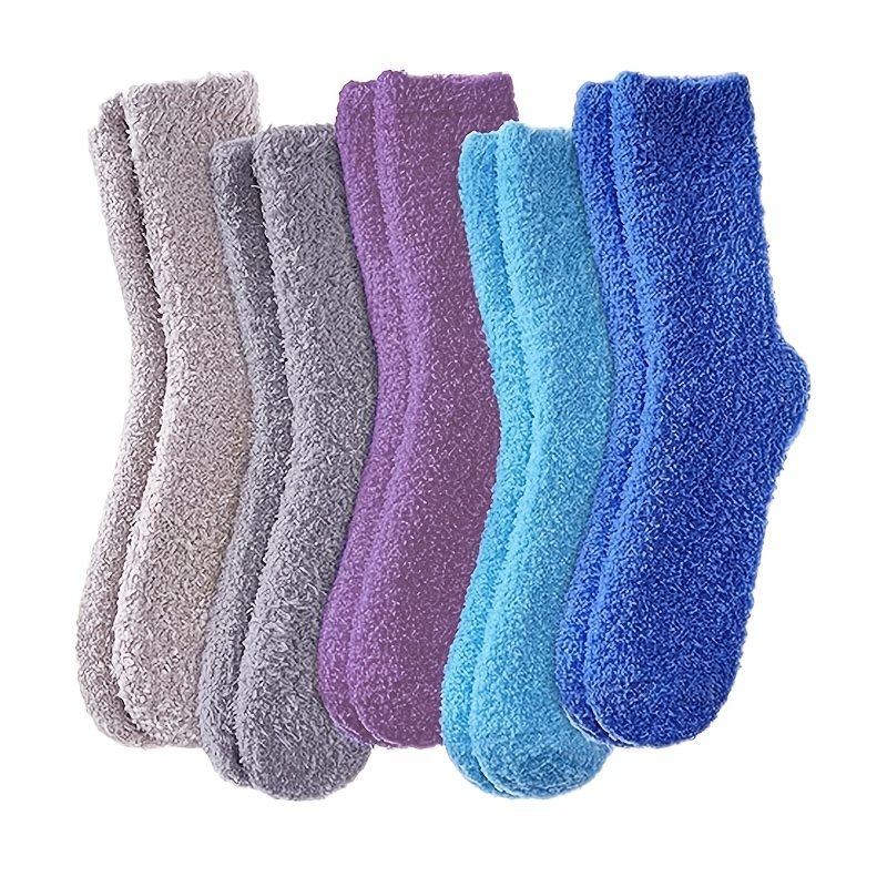 TEMU 5 Pairs Pack Women's Plush Socks, Solid Color Mid-calf Socks, Soft Comfortable Floor Socks, Fall Winter Women's Thick Towel Slippers Socks