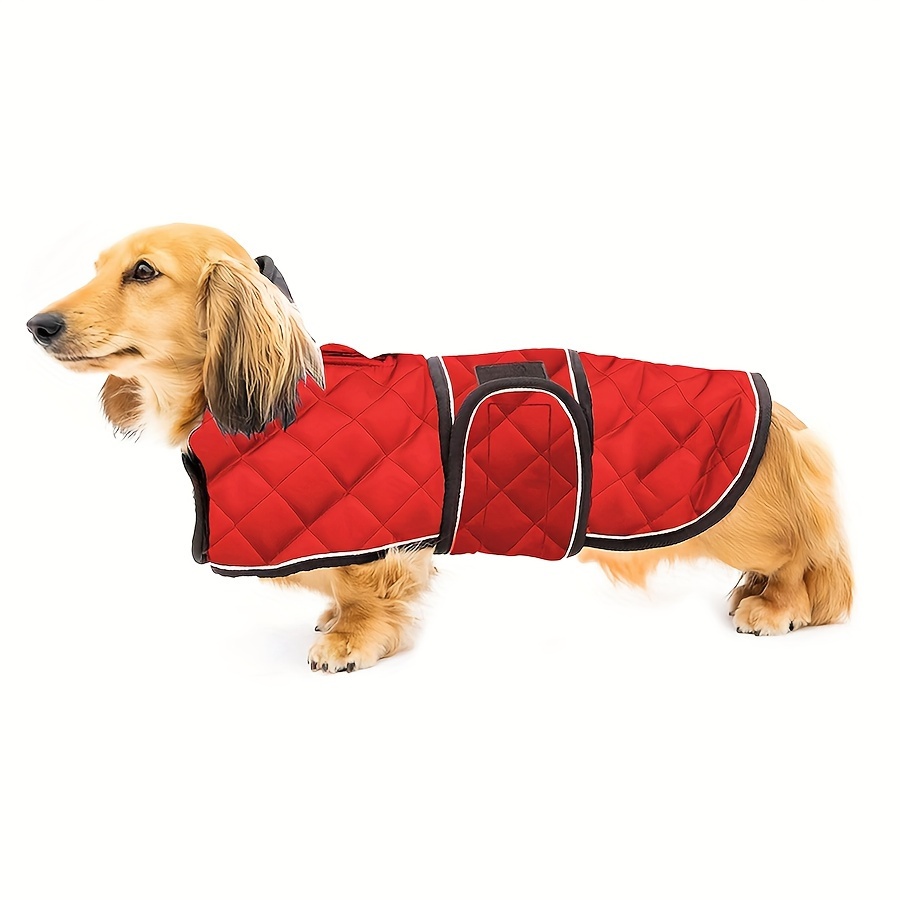 

Reflective Waterproof Dachshund Jacket - Warm, & Reversible Dog Coat For All , Machine Washable - Red, Dog Raincoat Waterproof