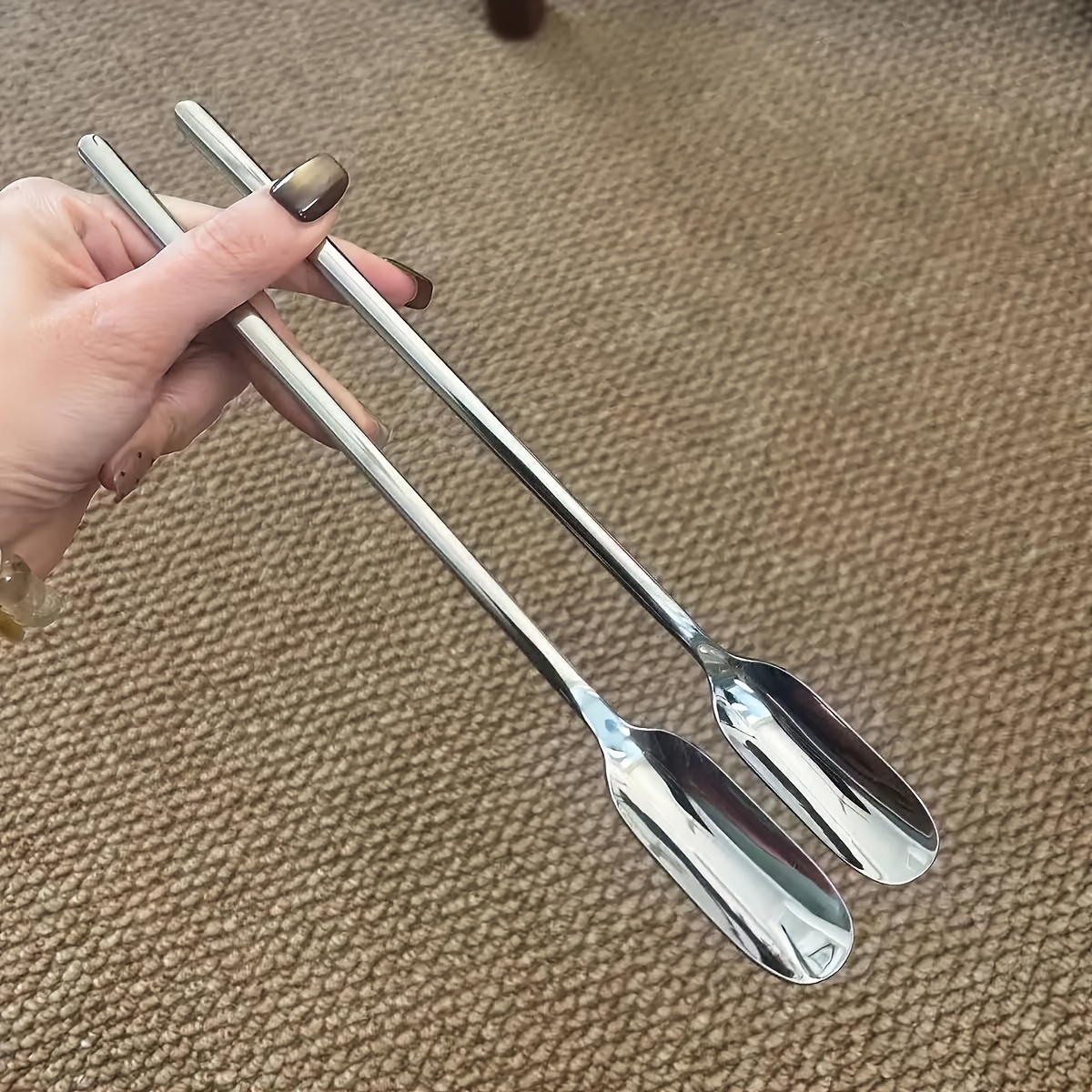 TEMU 2pcs Stainless Steel Long-handled Stirring Spoon, Coffee Spoon, Dessert , High-quality Exquisite Long-handled Coffee Spoon