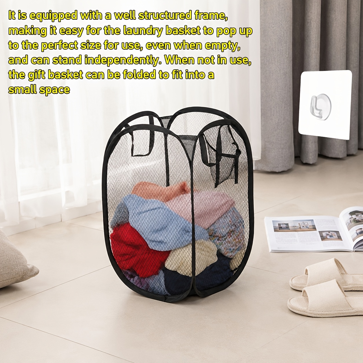TEMU Panier à linge sale en , panier de rangement pour vêtements sales pour de bain et , respirante qui accélère le séchage des vêtements, cadre