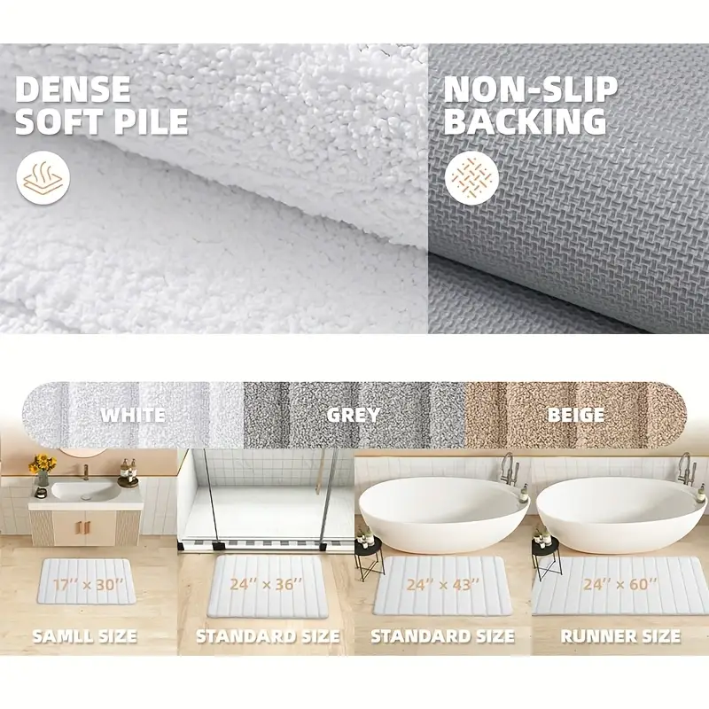 1pc non slip bath mat super absorbent floor mat rubber backing bathroom rug machine washable shower mat for bathroom tub floor bathroom accessories and home decor Product details 2
