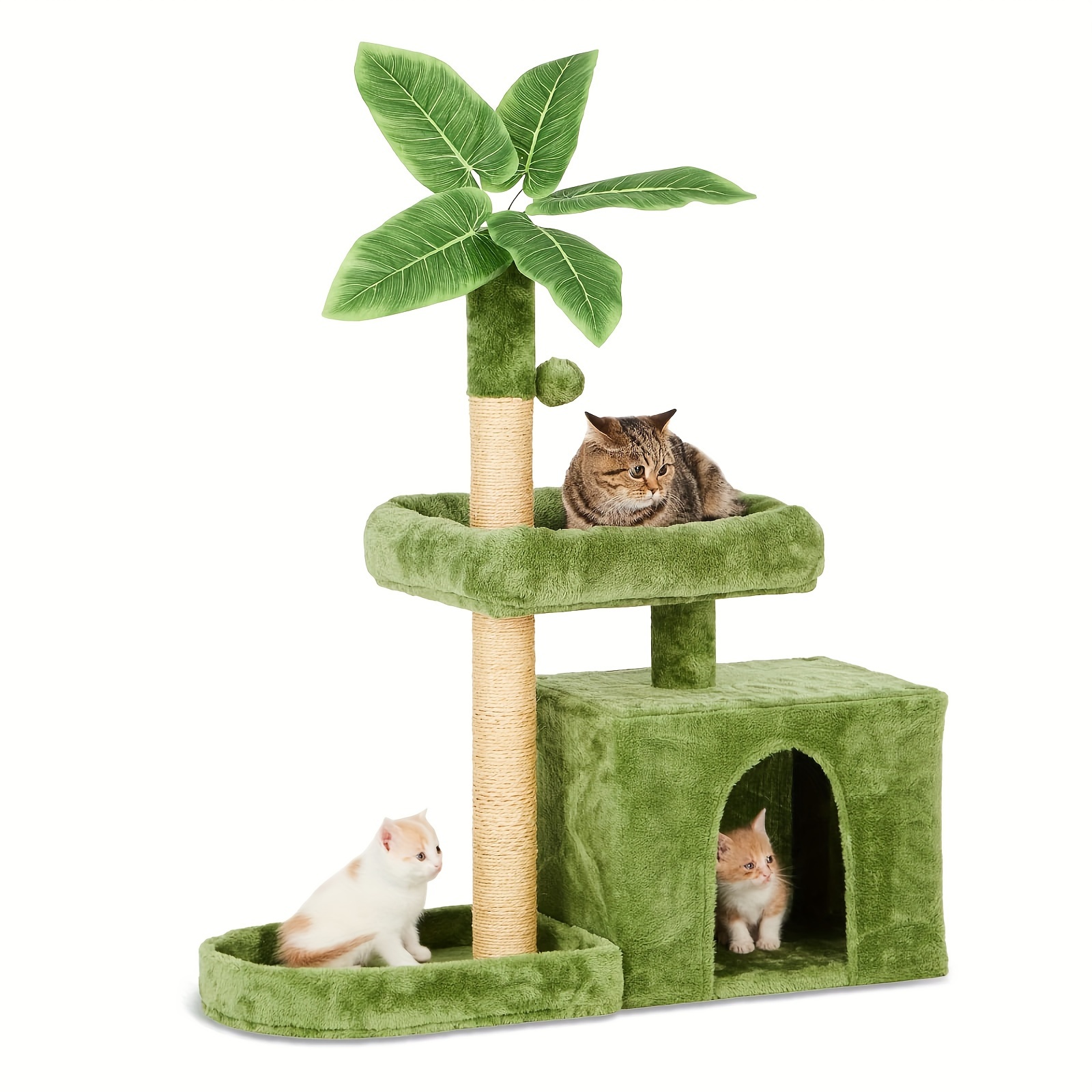 高さ31.5インチ/80cm 屋内用キャットツリー/キャットタワー 緑の葉付き