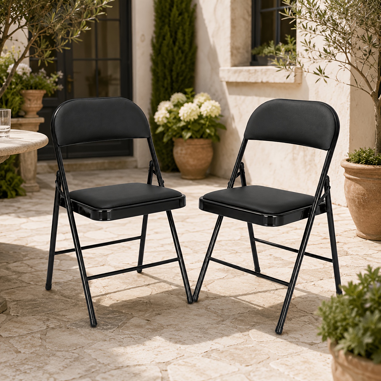 2/4pcs Outdoor Folding Chair Set, No-assembly Party & Guest Chairs, Premium Pu Leather Chairs, Heavy-duty Carbon , Sturdy & Wobble-free Extra Seating For Garden Parties, Holidays & Home Office