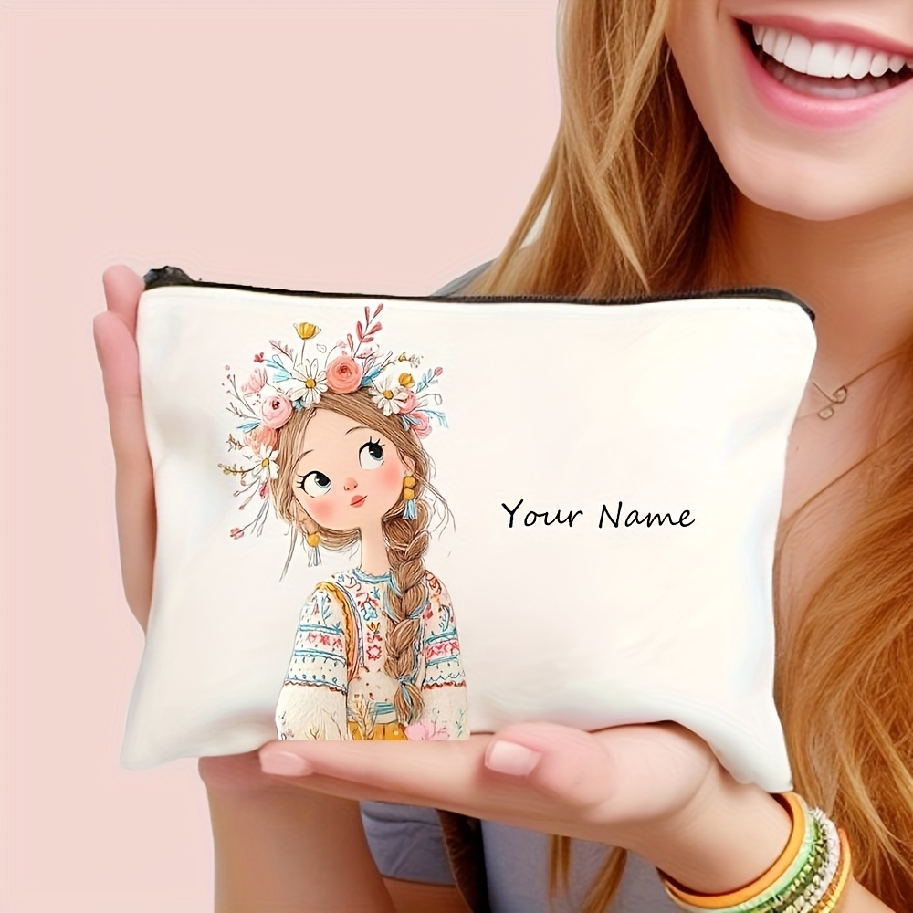 TEMU Customizable Vintage Cute Girl Pattern Makeup Bag, Cosmetic Bag, Clutch, Toiletry Bag, Pencil Case, Gift Bag – Perfect Gift For Mom, Daughter,