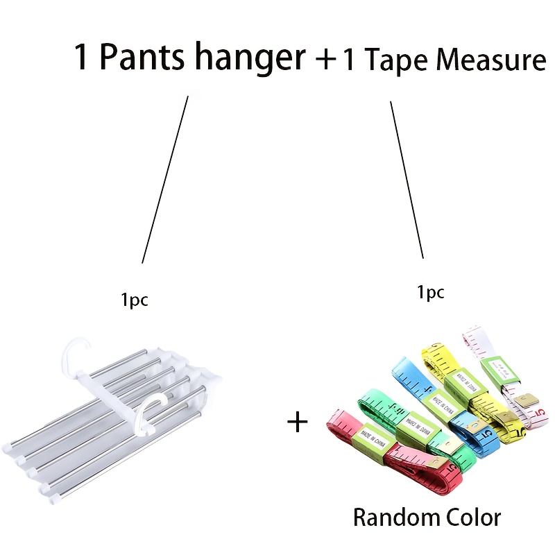 TEMU 2pcs - (1 Cintre à Pantalon + 1 Mètre Ruban) Cintres à Pantalons Multiples de Place, Support à Pantalons Antidérapant, Organisateur de Placard