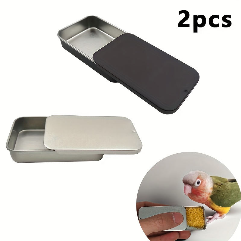 2pcs Training Bird Feeding Boxes - Portable Aluminum Alloy Feeding Trays With Lid, Easy Carry Design For Parrot Training & Rewards, Home & Travel, Bird Feeding Accessories, , Durable Construction