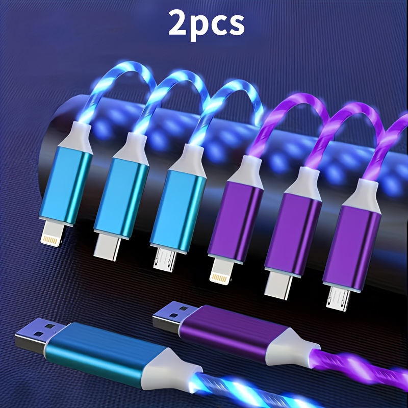 2pcs 3-in-1 Mobile Luminous Fast Charging Usb Cable Charging Cable Suitable For Iphone 14 13 12 11 Pro Max Xs X Xr 8 7 6 6s Plus Se Type-c Micro Usb Charging Cable