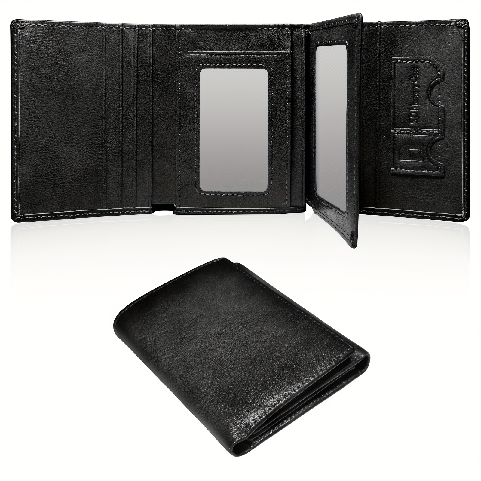 

Men', Trifold Men', Genuine Faux Leather Large Capacity Rfid Blocking , With 10 Card Slots And 3 Id Windows, Men's Gift, Black