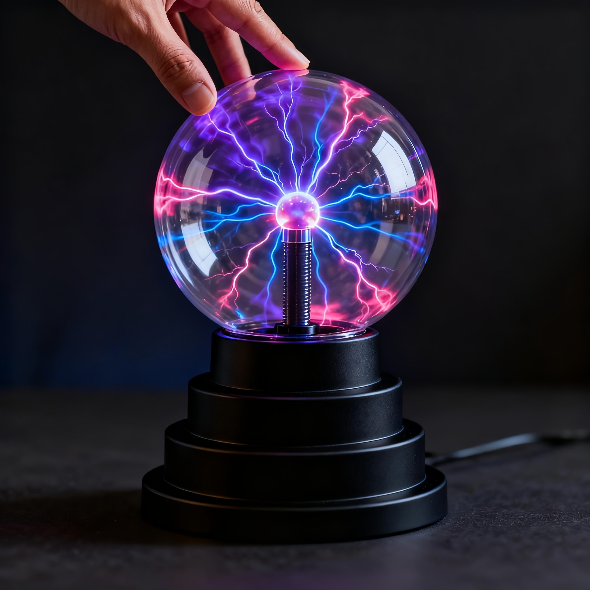 TEMU Interactive Plasma Lightning Ball - Touch-activated -free Plasma Generator With Lightning Effects, Glow For Science Kits, Classroom