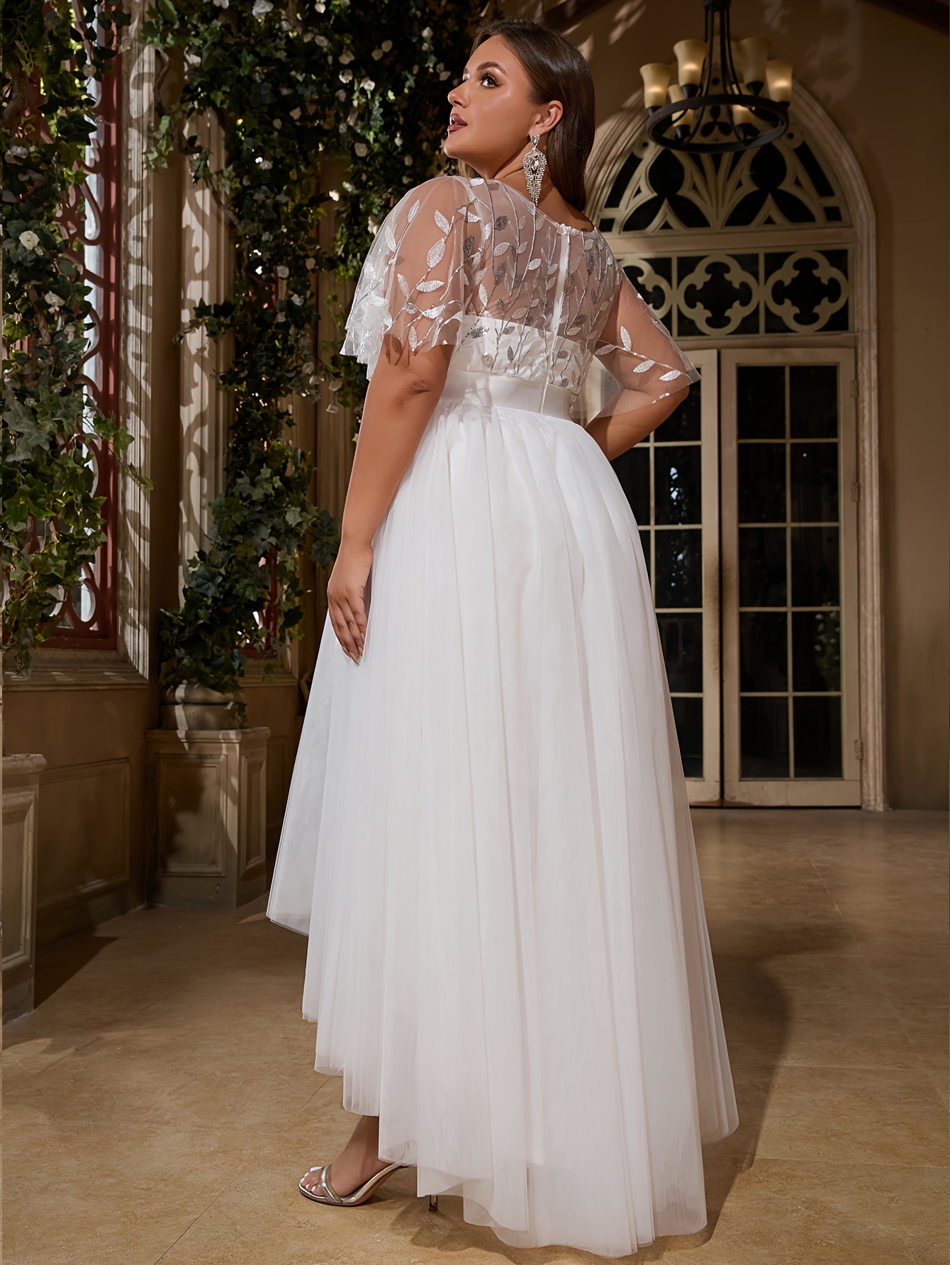 elegant plus size bridal gown sequins lace detailing hi low - Temu Finland