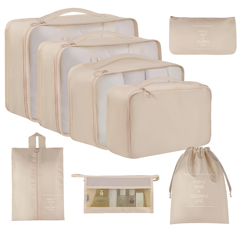 8pcs Ensemble de maternité et d'organisation de voyage - Polyester durable, sacs de rangement multi-compartiments avec fermeture à glissière, idéal pour les couches, les biberons et les essentiels, essentiels de maternité | Rangement élégant | Sacs à glissière