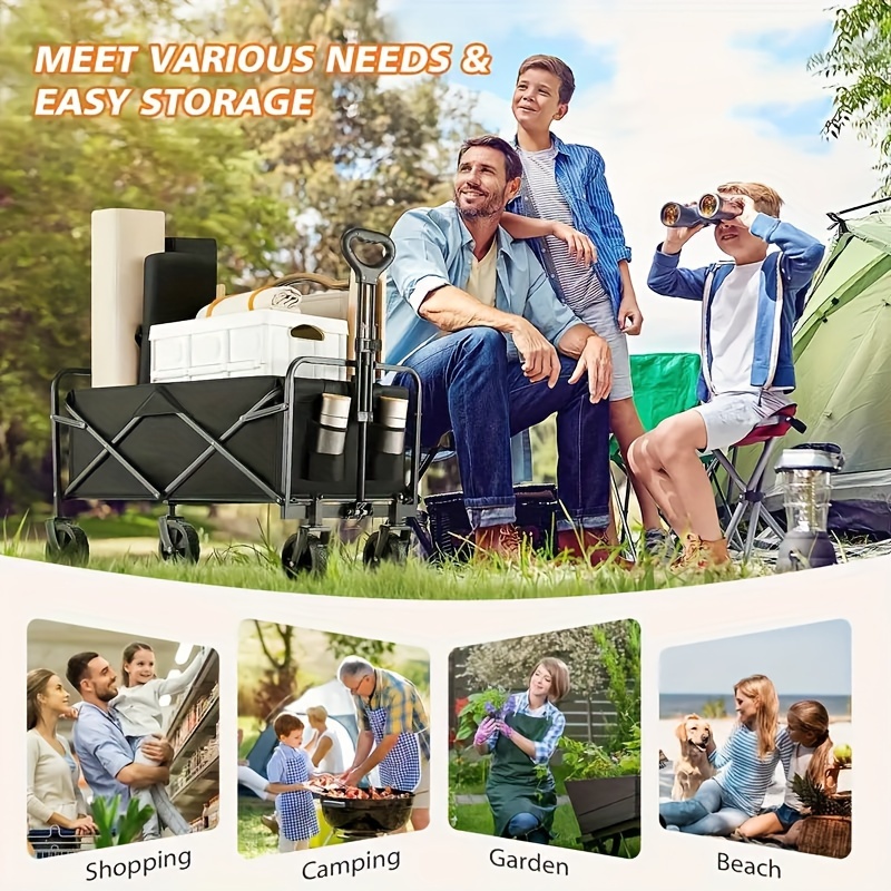 1pc heavy duty folding utility wagon collapsible garden cart with all terrain tires multipurpose for grocery camping garden beach no electricity needed no battery required details 4