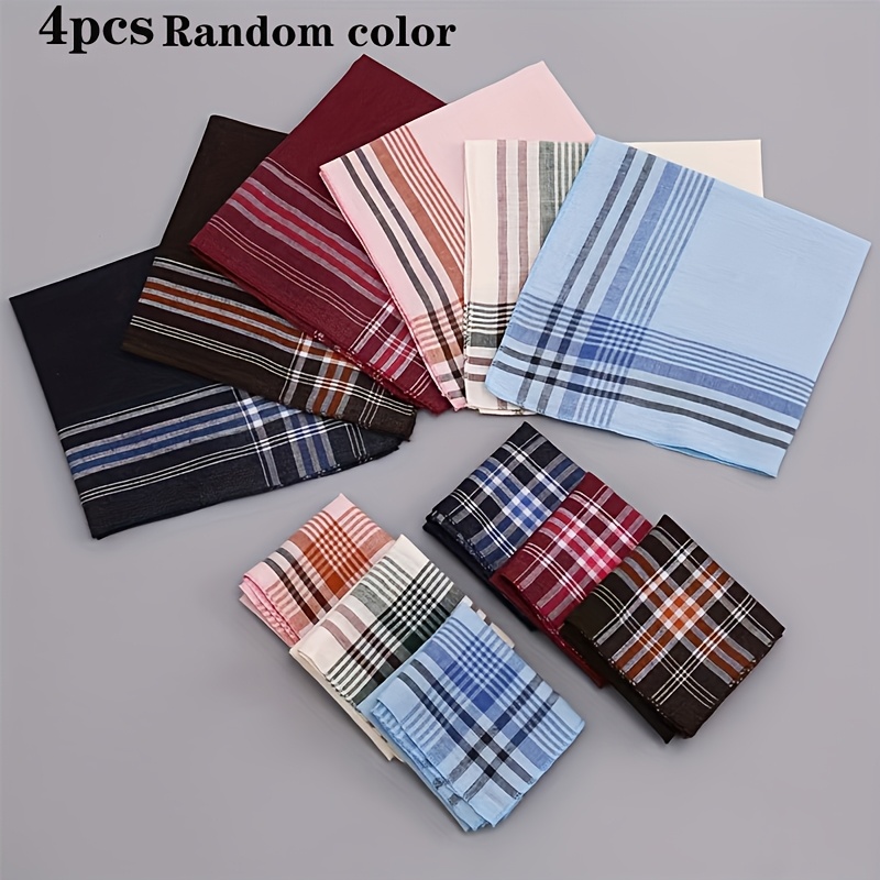 TEMU 4pcs Mixed Random Color Classic Checkered Striped Handkerchiefs For Men And Women, Fashionable And Versatile Gifts, Small Square Handkerchiefs,