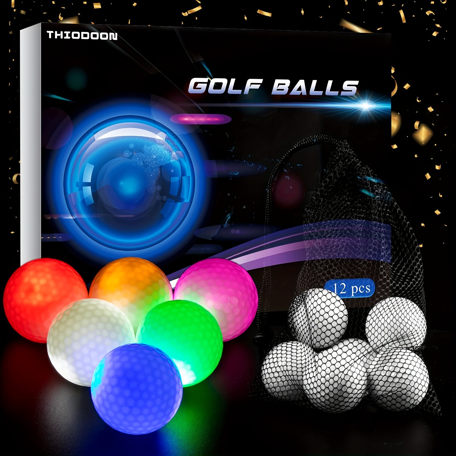 

Thiodoon 12 Pack Glow In The Dark Golf Balls Light Activated 7 Colors Light Up Led Golf Balls No Timer Stay Lit Easy To Turn On And Off With Flashlight Glowing Golf Balls For Night Golfing