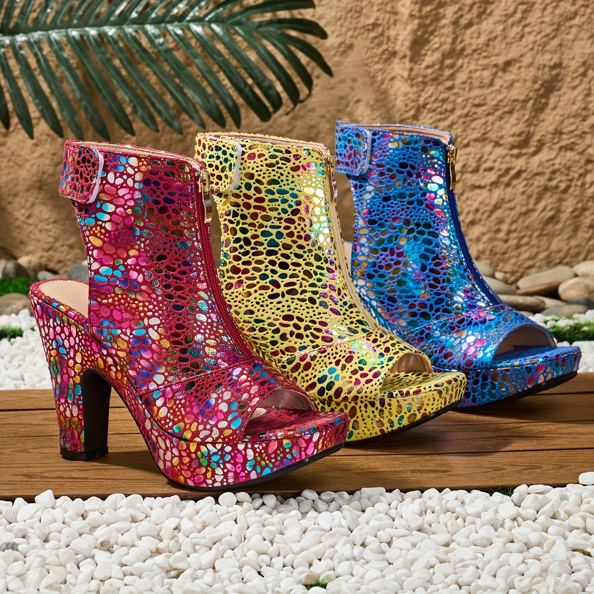 elegant womens high heeled open toe sandals with a high top zipper featuring a printed ethnic style and square toe design suitable for weddings banquets parties and any occasion for wearing high heels women shoes Product details 0