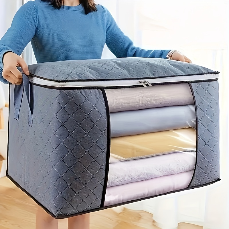 large capacity clothes storage box 6 1 foldable garment organizer with zipper and lid camping sleeping bag storage bag wardrobe organization box durable handle thick fabric suitable for bedding clothes blankets pillows and toys gray home foldable storage bag solid color minimalist under bed storage