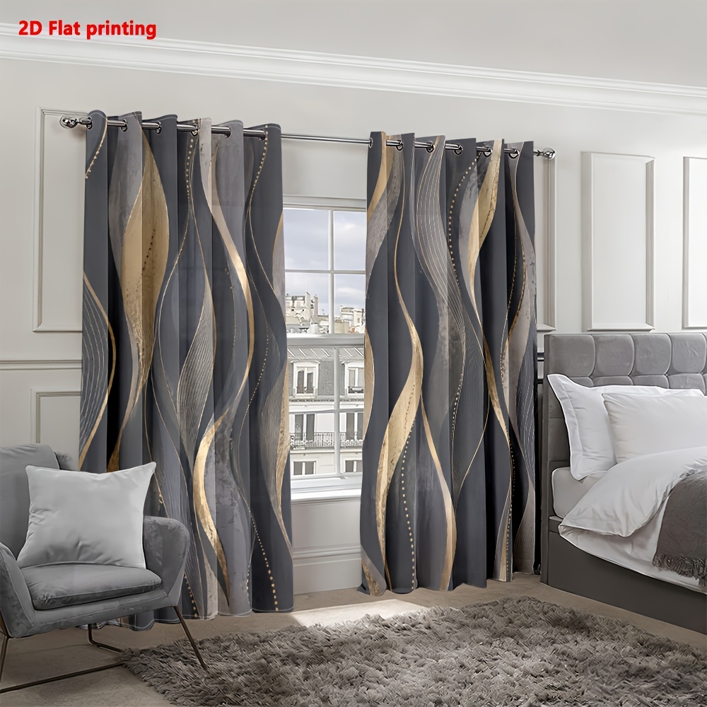 Image of 2d Flat - 2d Flat 2pcs Curtains Modern Abstract For Living Room Home Decor Black Luxury Minimalist European Style, Suitable For Living Rooms, Bedrooms, Study Rooms, And Home Decoration