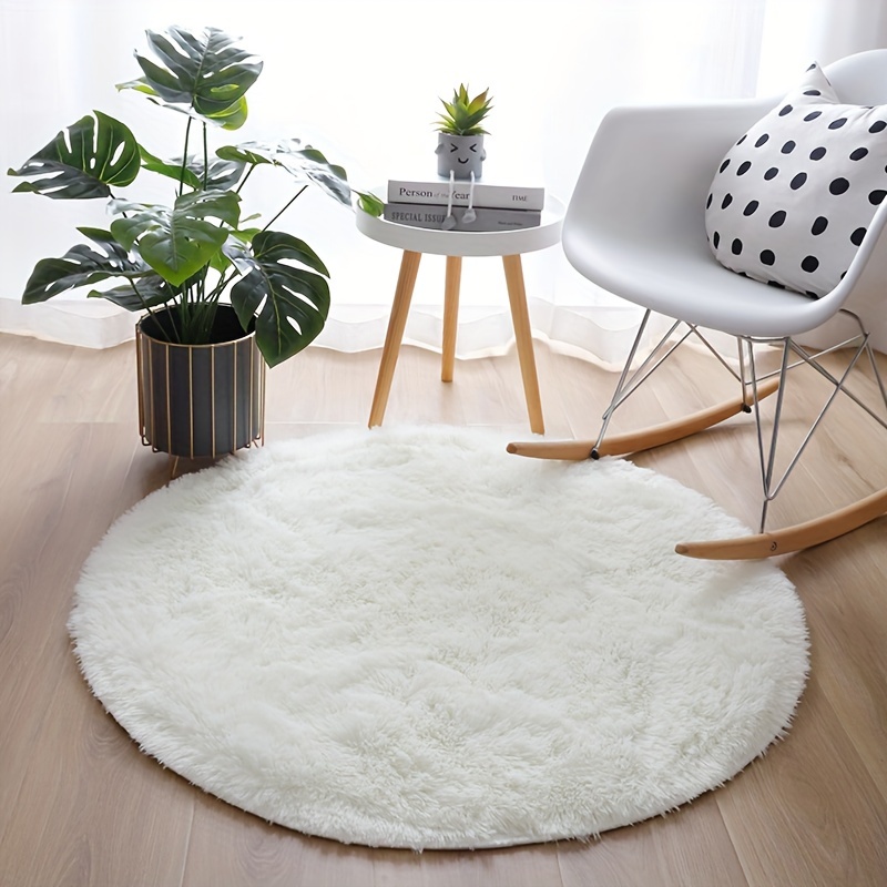 luxurious   silk round mat plush non slip machine washable polyester mat for living room bedroom yoga cozy medium pile floor mat with tray for home decor rugs for living room details 3