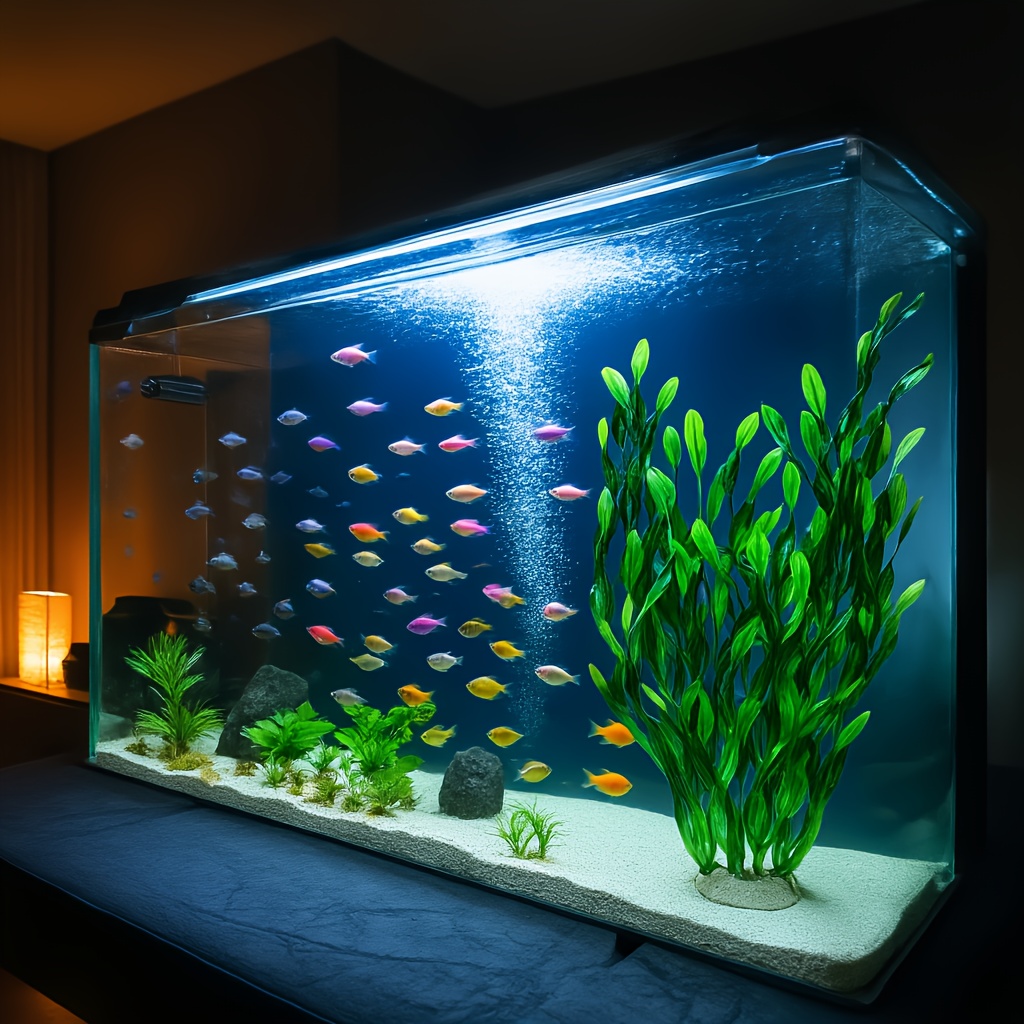 1pc large artificial aquarium plants 22 8 tall realistic 4 section green plastic aquatic   with   foliage floating   leaves for freshwater saltwater fish tanks large fish habitat decoration no maintenance
