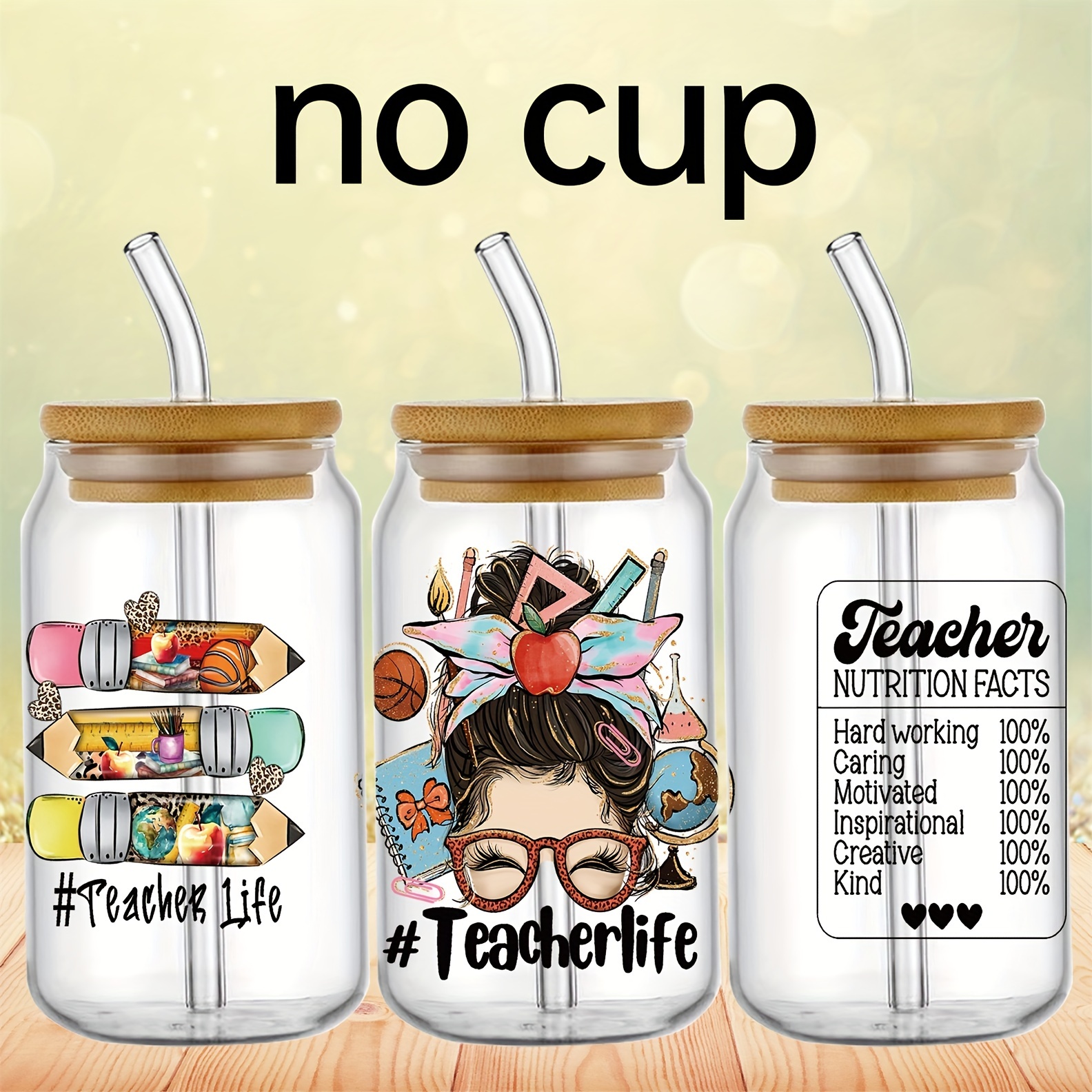 

1pc Teacher Uv Dtf Transfer Sticker Cups Diy Wrap Transfer Sticker For 16oz Glass Cup Waterproof Sticker Bottle Sticker Adhesive Sticker-high Quality