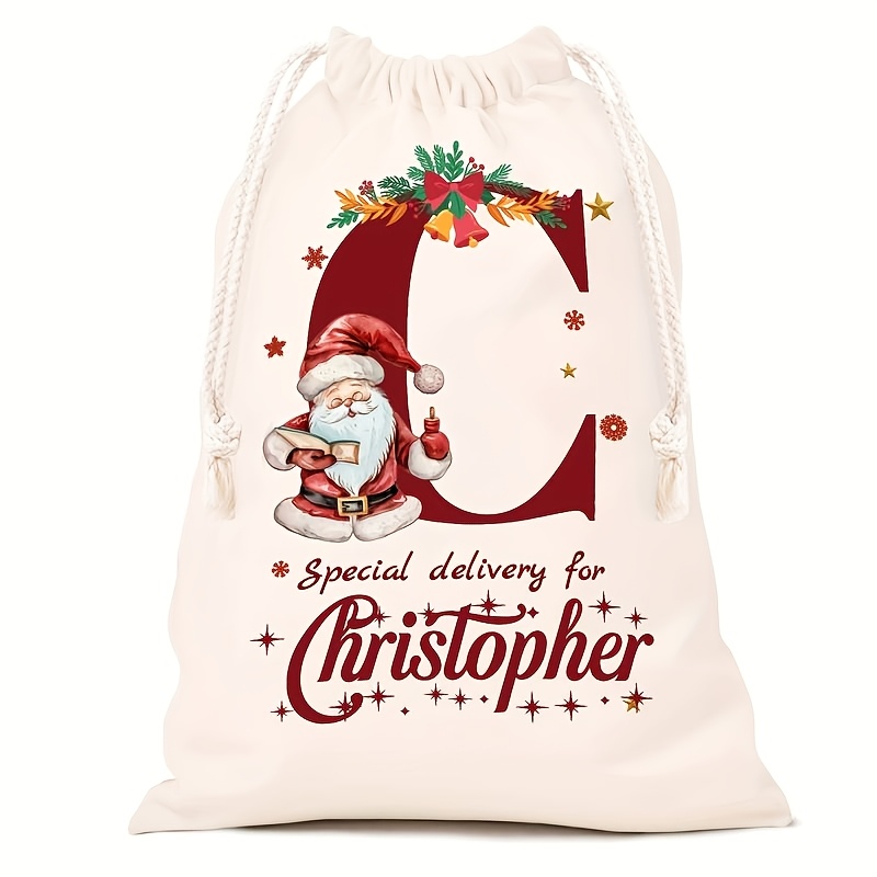 Personalized Name Christmas Gift Bags, Extra Large Drawstring Santa Bags