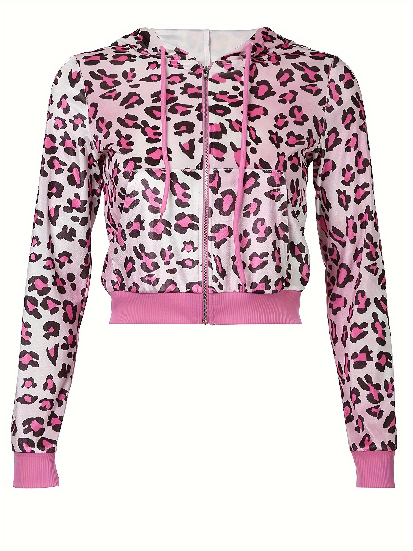 y2k style leopard print velvet crop hooded jacket women long