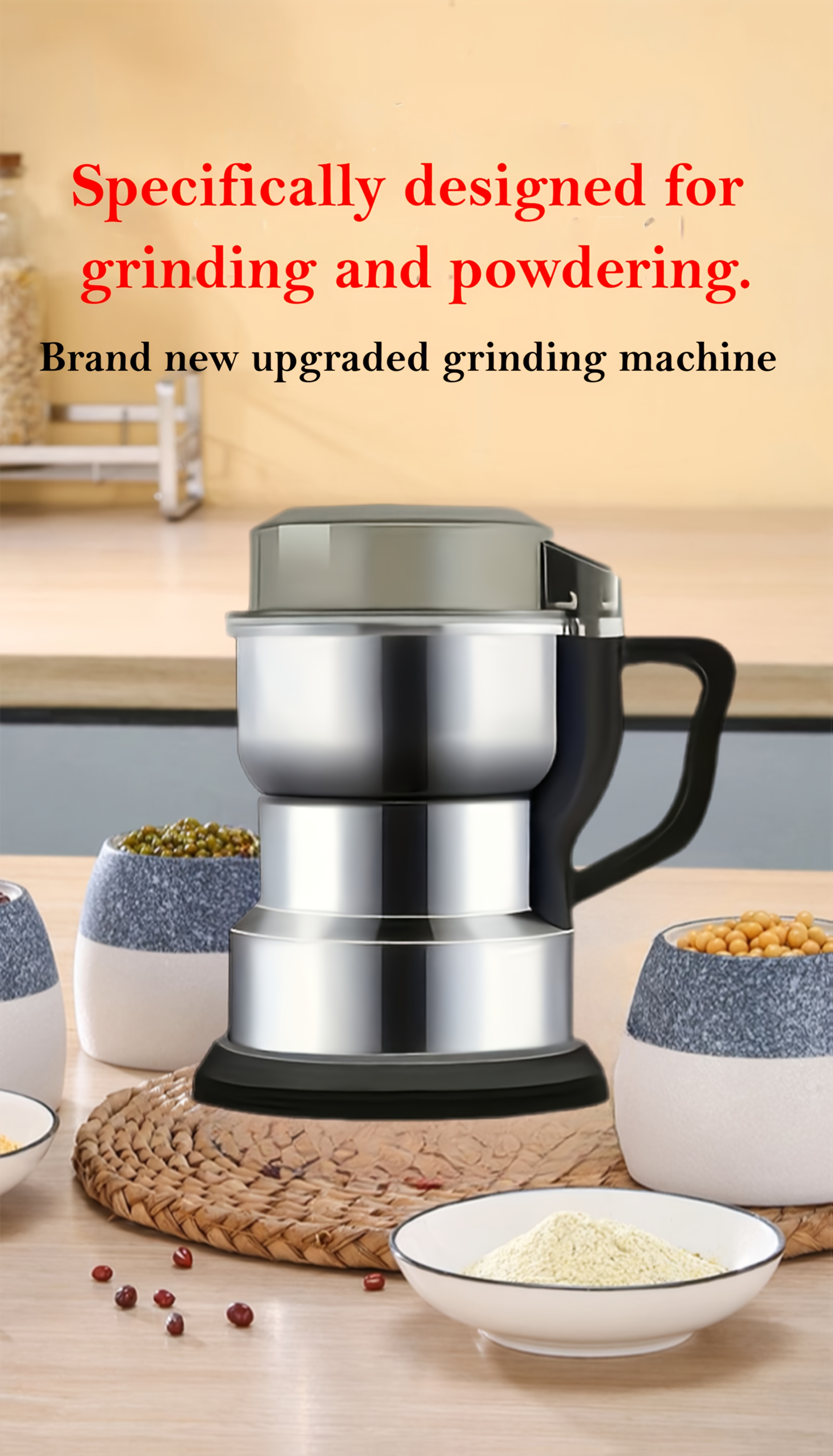 A Multifunctional Electric Grinder, Suitable for Grinding Grains And Spices, Equipped with a US Plug, Ideal for Home Kitchen Use (Not for Wet Grinding)