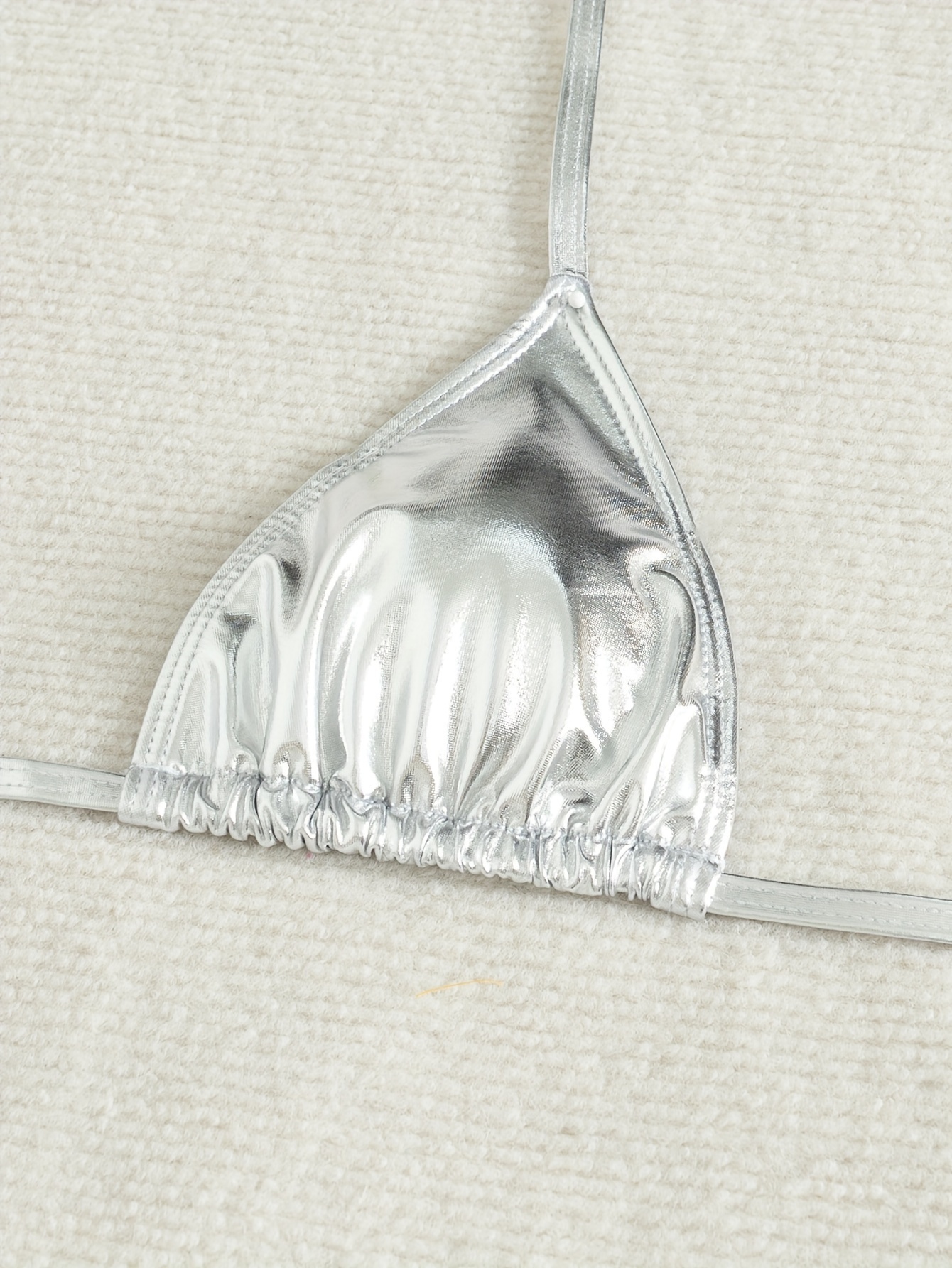 Glossy Sexy Women's Triangle Bikini with Tie-Back Halter Neck for Hot Black Beachwear