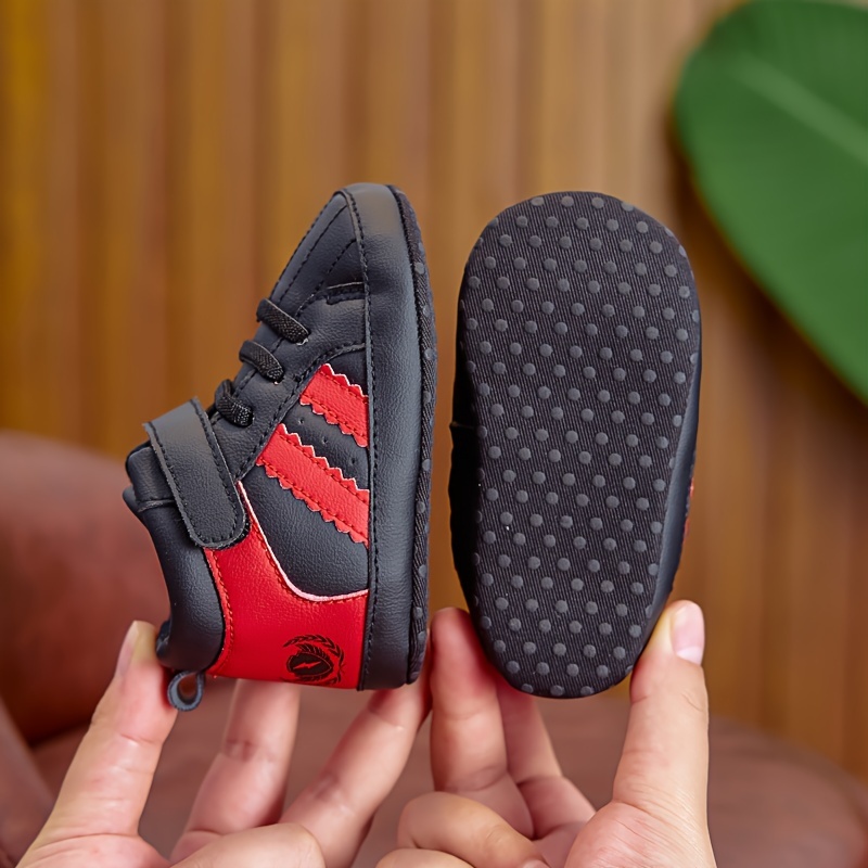 Infant Toddler Mid-Top Sneakers - Unisex Baby Sports and Casual Shoes with Adjustable Strap Closure, PU Upper, Soft Fabric Sole for Comfort, Anti-Slip for Spring/Fall - Solid Color Everyday Wear