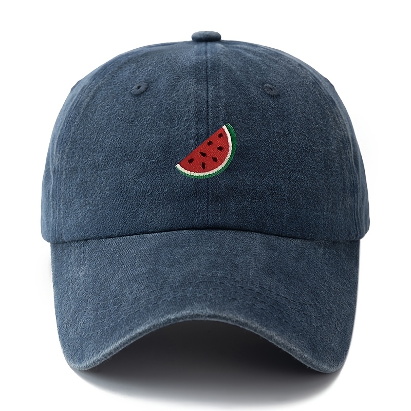 TEMU A Fashionable Embroidered Watermelon Pattern Baseball , A Popular Lightweight And Portable Washed Baseball , Suitable For Outdoor Vacations,