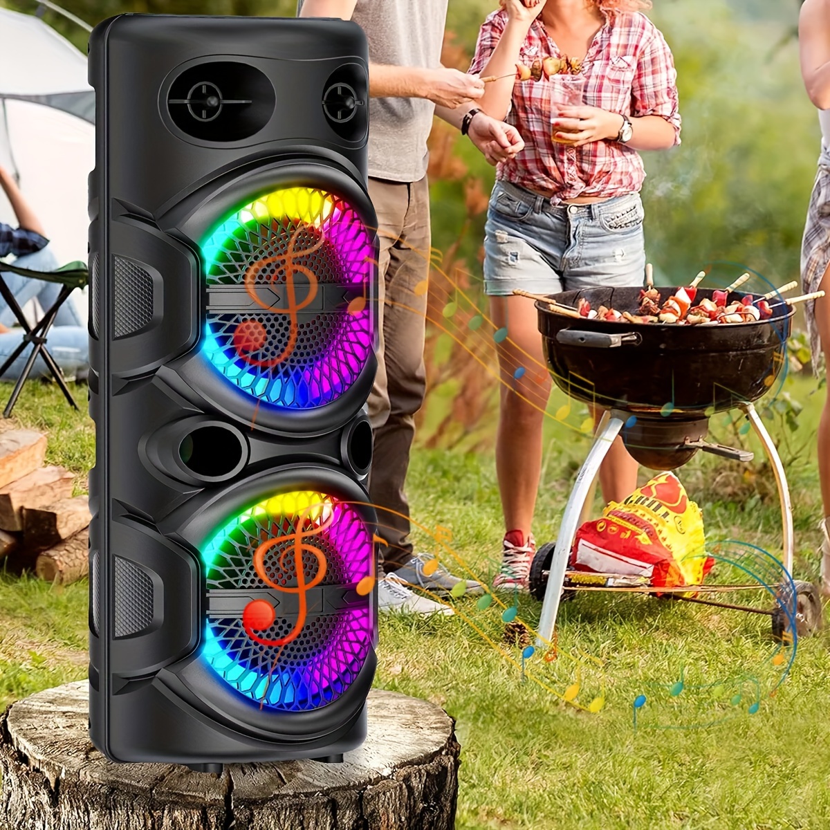 

Portable Wireless 8'' Sub Bass Rechargeable W/ Led Mic Tws Fm