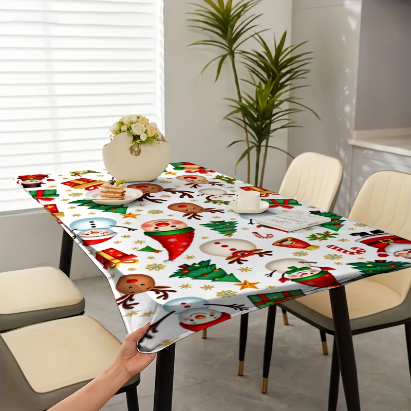TEMU Un mantel navideño con bordes elásticos, con diseños de dibujos animados para uso en exteriores, para mesas de comedor, mesas de y cocinas, que