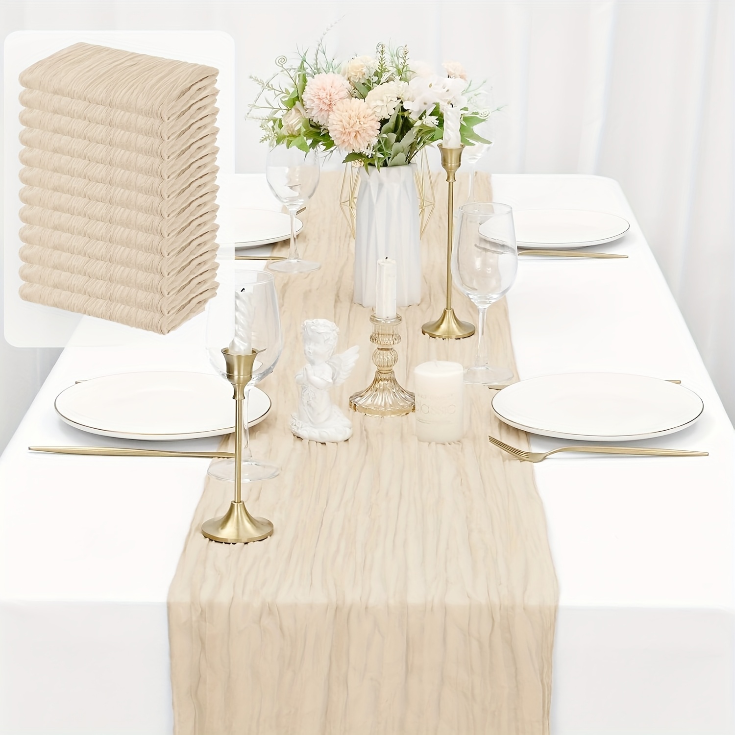 12pcs Bohemian Style Cheese Cloth Table Flags, Elegant Color Suitable For Weddings, Bridal Shower, Birthday And Special Occasions