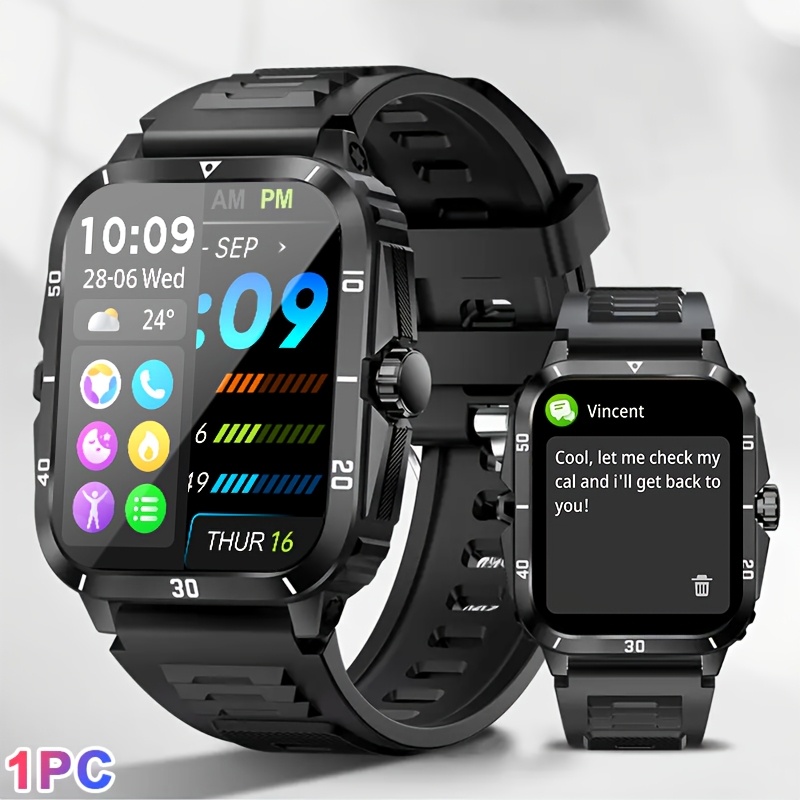 Image of New Tactical 2.01" Large Screen Smart Watch Men 3atm Indoor& Outdoor Swimming Sports Fitness Wrist Watches Exercise Data Bracelet Ultra Long Standby 430mah Battery For Man Women Smartwatch As A Gifts