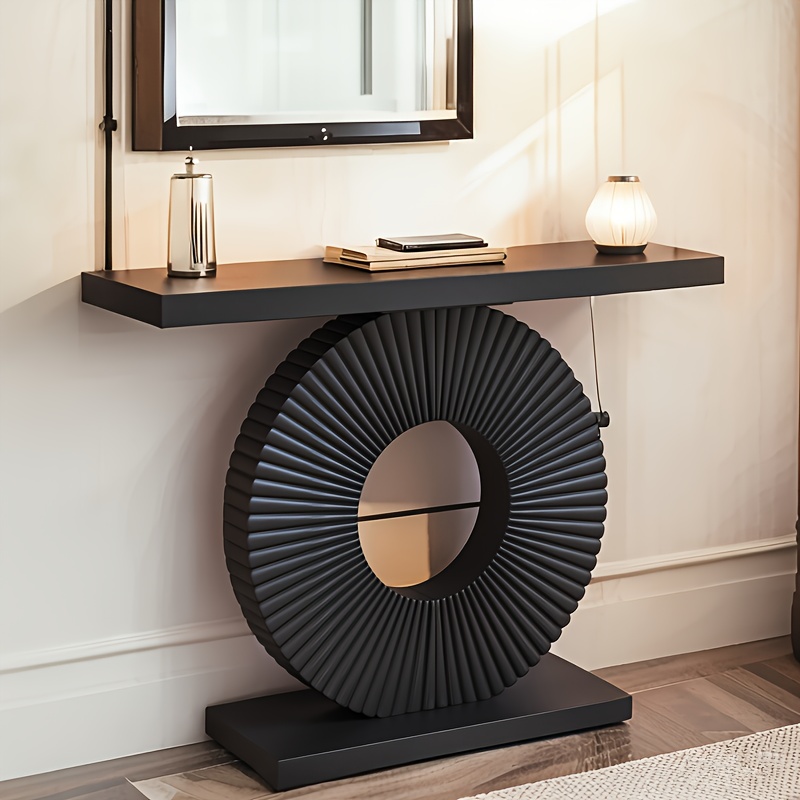 [Modern Sofa Table] 40 Inch Modern Wooden Sofa Entrance Table with Geometric Base, Narrow and Long, for Living Room, Entrance, and Hallway