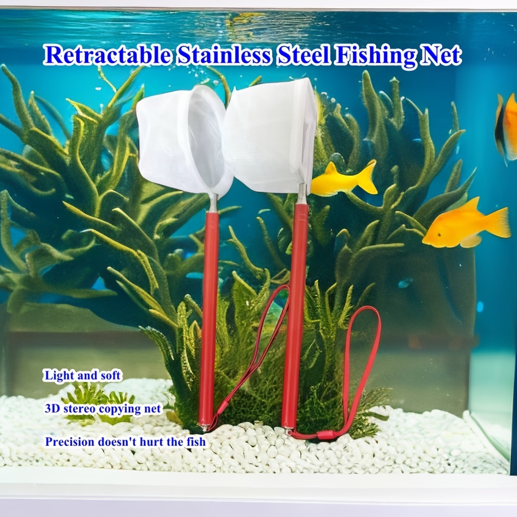 1 Piece Of Telescopic Stainless Steel Fishing Net, Red Handle Is Suitable  For The 3D Three-dimensional Net Of The Fish Tank, Light, Soft, Accurate  And