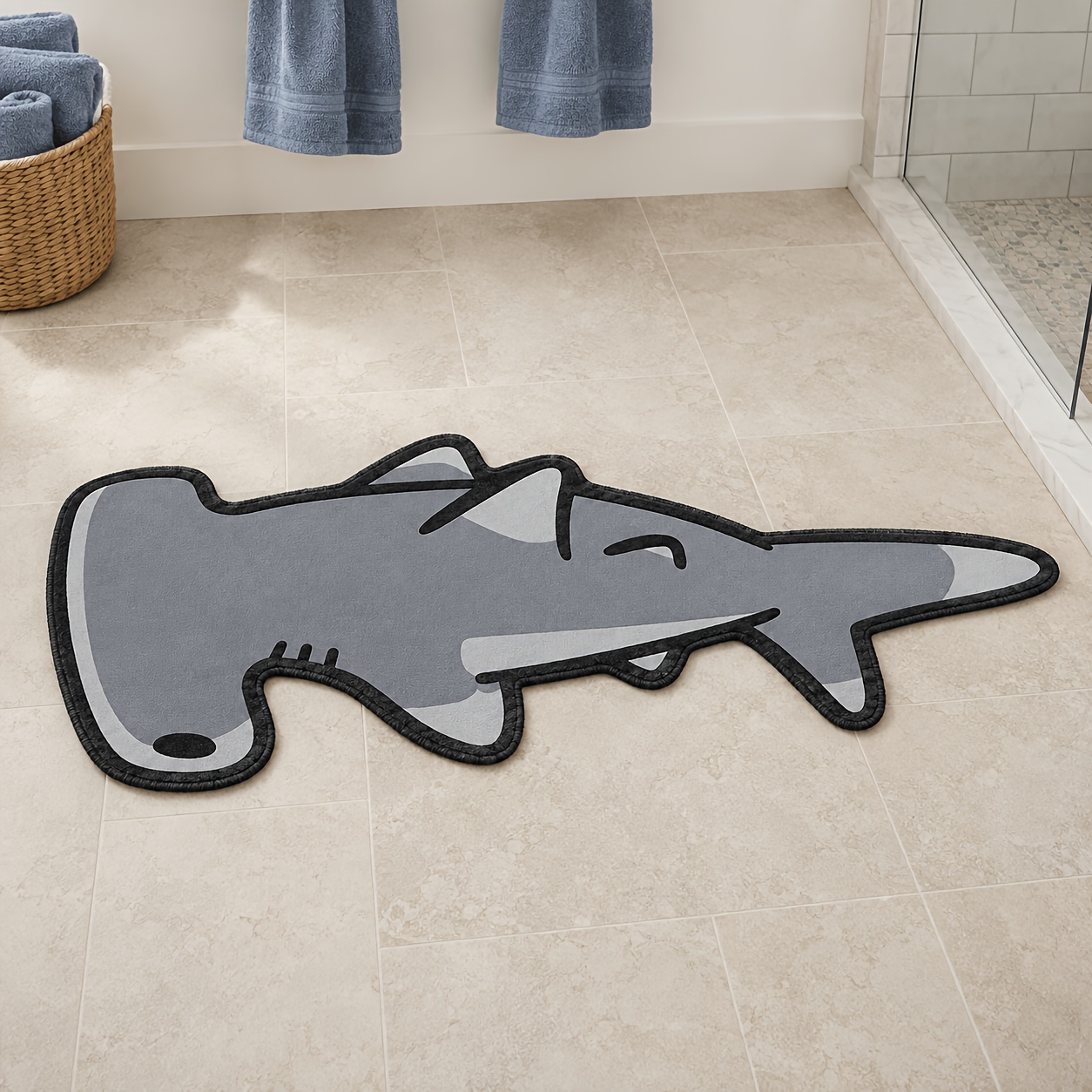 TEMU 1pc Shark Rug Suitable For Home Decor - Irregular Carpet With Backing, Machine Washable Bedside Mat, Soft Marine Animal Carpet Suitable For