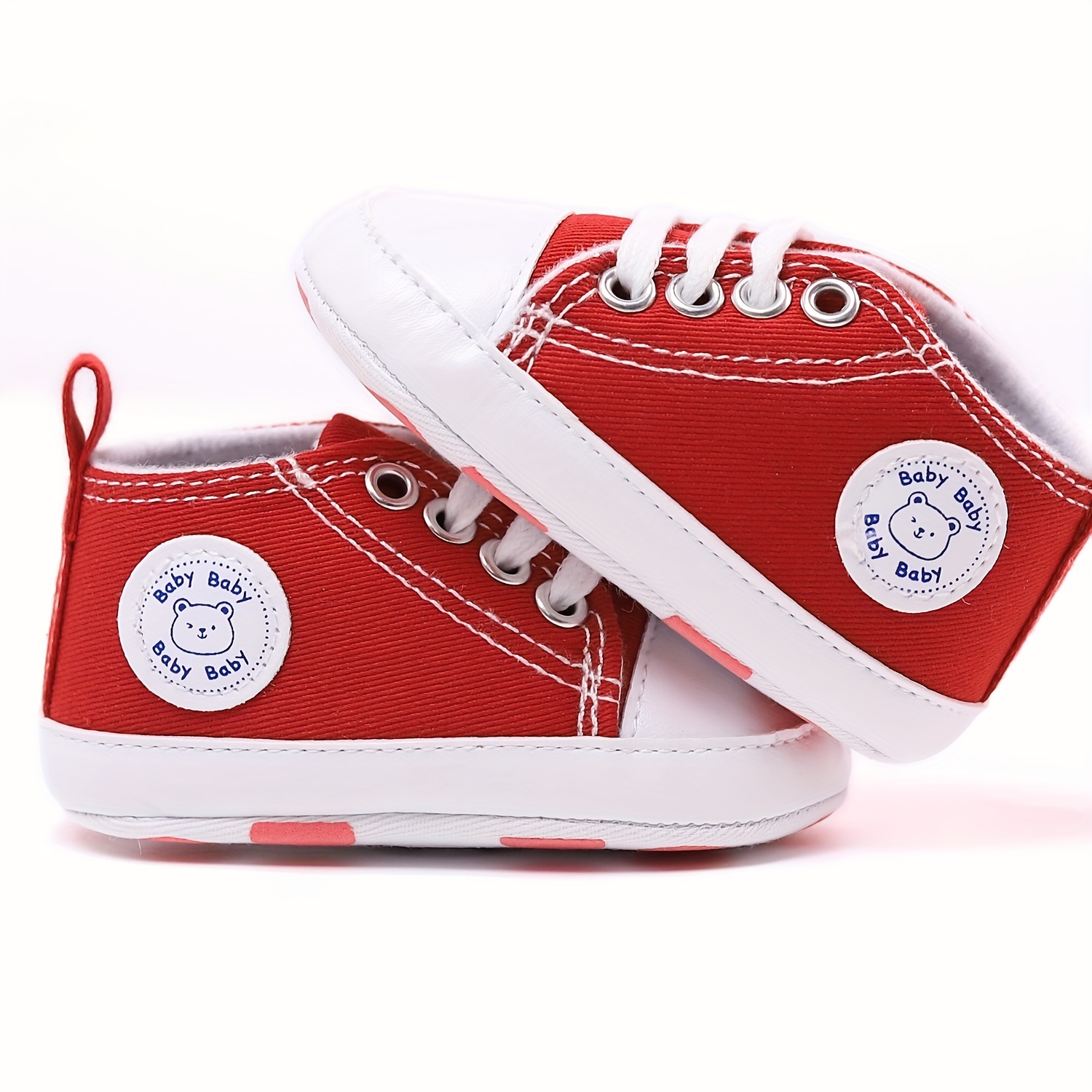RABEISIR Baby ' Toddler Walking Shoes - Soft Canvas Sneakers with EVA Cushion, Adjustable Lace-Up Low-Top Design, 4-Color Options (White/Pink/Black/Red) for All-Season Casual & Party Wear, Party Toddler Sneakers | Classic Sneaker Design | EVA Cushioned Sole, Toddler Shoes, RABEISIR