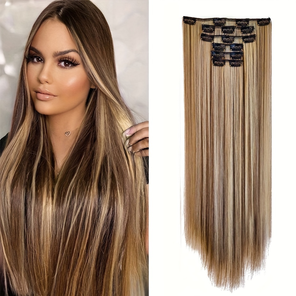 TEMU Extensiones De Cabello Con Clip Para Mujeres, Larga Y Gruesa, Sintéticas Livianas, Color Marrón Chocolate, Sintéticas Suaves, Postizo De Doble