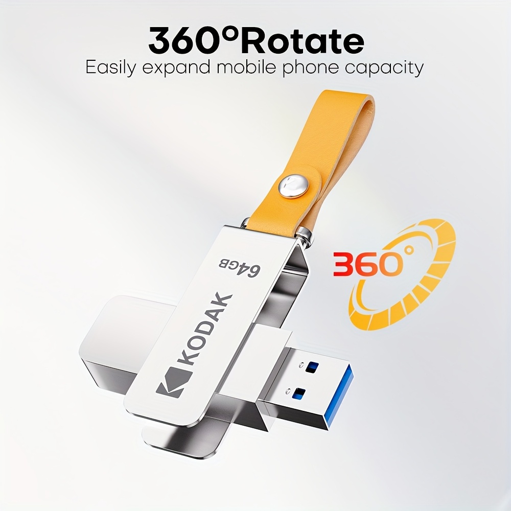 

Clé USB Métallique Haute Vitesse KODAK 3.1 - 64GB, 128GB, 256GB - Clé USB avec Indicateur LED, Sangle Orange pour un Transport Facile - pour le Stockage de Musique et de Données, Stockage Portable