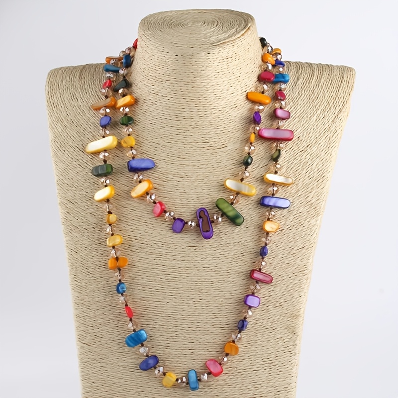 Bohemian Colorful Shell Glass Layer Long Necklace for Women