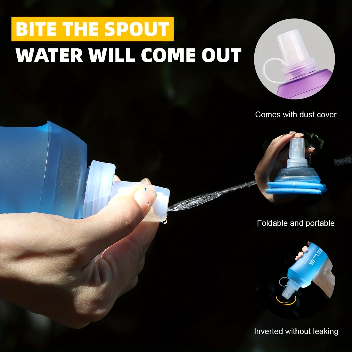 1pc, WRELS Hanging Ring Soft Water Bottle, Outdoor Sports Water Bottle, Stay Cool and Hydrated on the Trip, Soft Folding Sports Water Bottle with Lid and Hanging Loop, Suitable for Running, Hiking, Cycling, Fitness Sports, Travel Camping