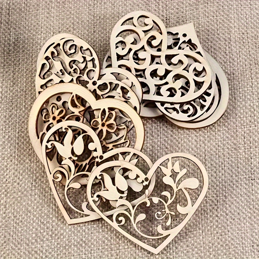 Image of 30/50pcs 2.08*2.08inch Wooden Crafts Hollow Carved Wooden Pieces Hole Hanging Ornaments Home Decoration Pendants Party Decorations For Country Wedding