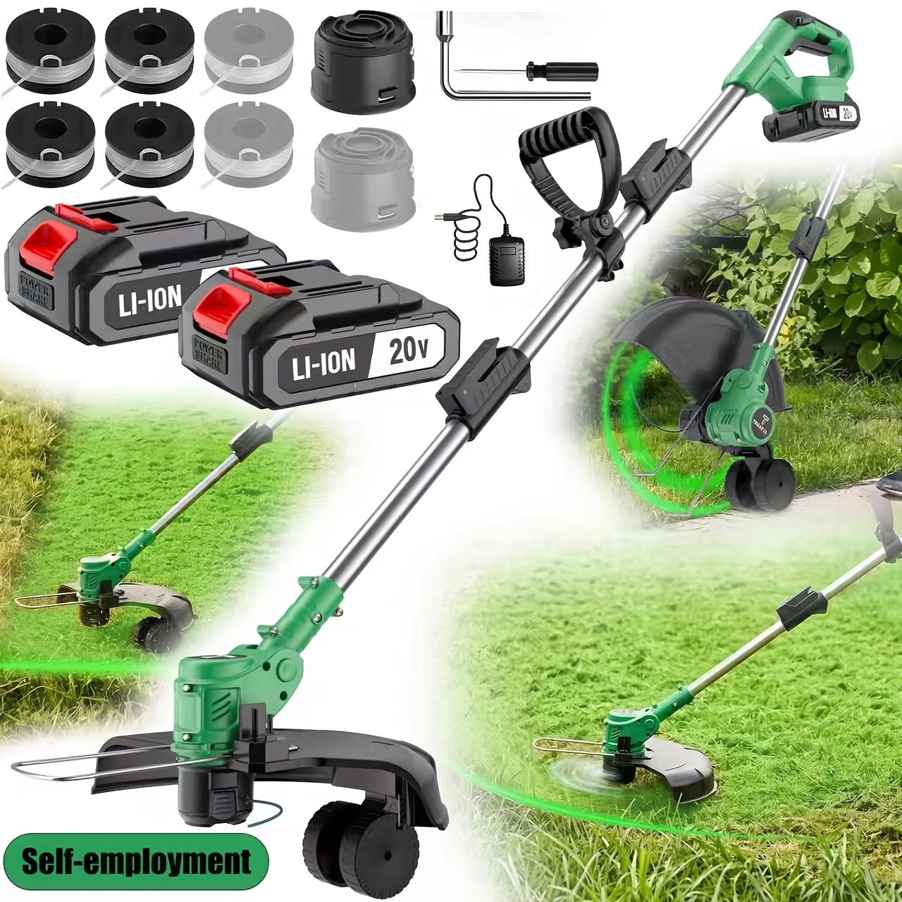 TEMU Newly 20v Electric Grass Trimmer & Lawn Mower - Portable With Detachable Battery, Multifunctional Suitable For Garden, Yard, Farm, Suitable For