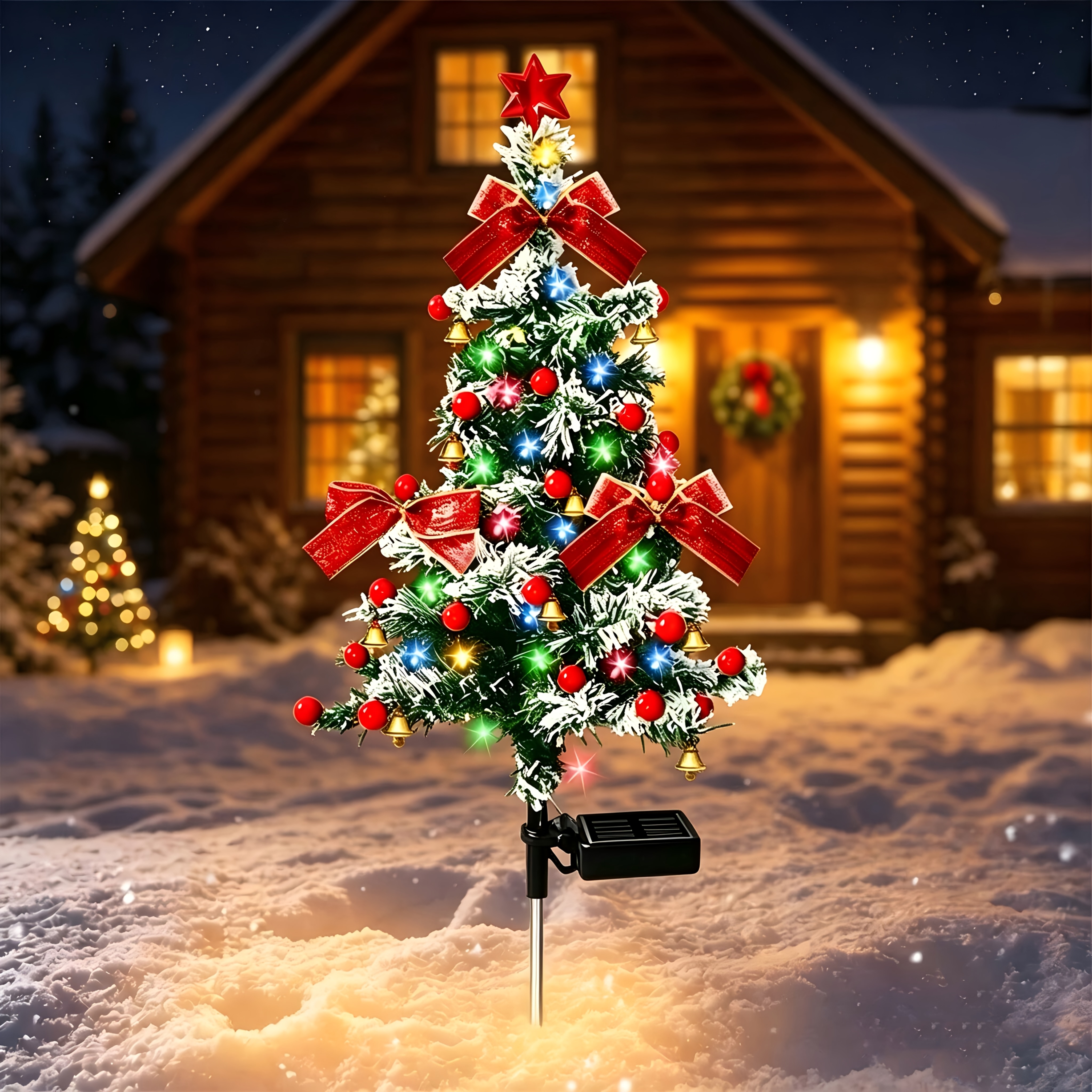 TEMU 1pc Of Solar Cedar Christmas Tree Lights For Outdoor Use, Waterproof. Solar Christmas Lights Have 2 And Are Suitable For Garden, Front Door,