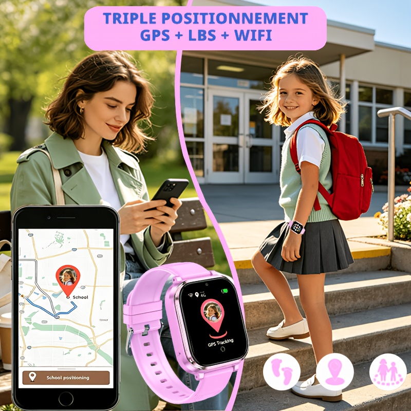 Smartwatch, 4G Student Smartwatch, Video- en spraakgesprekken en SOS noodoproep, GPS nauwkeurige positionering, ouderlijk toezicht app, wekker, rekenmachine, kalender, tiener smartwatch, geschikt voor jongens en meisjes van 4 jaar