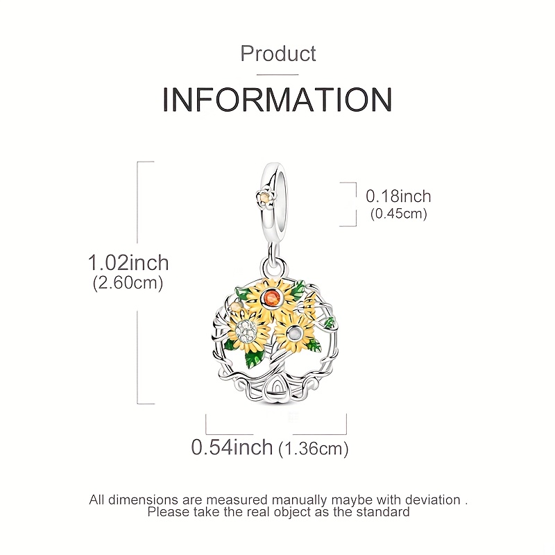 Women's 925 Silver Plated Life Tree Sunflower Pendant Charm