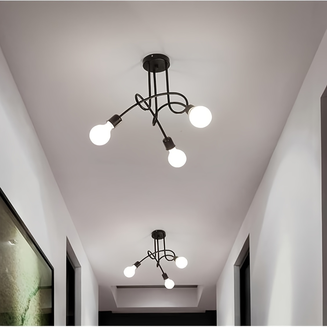   pendant light 19 inch 3 light sputnik semi flush mount ceiling light black metal rustic light fixture suitable for dining room bedroom kitchen hallway entryway vintage ceiling lighting iron pipe design no light bulbs
